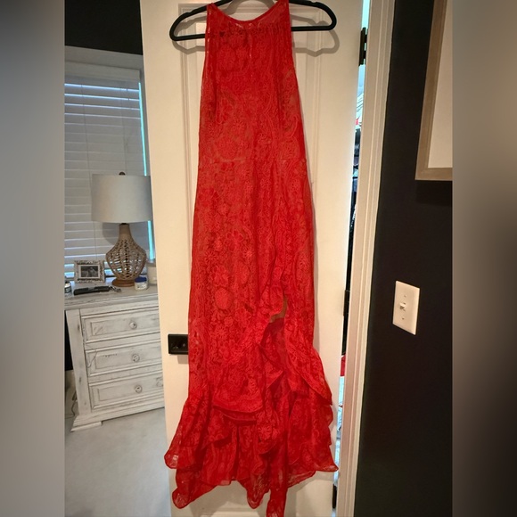 Bronx and Banco Red Asymmetrical Lace Evening Gown XS/S - Picture 4 of 5